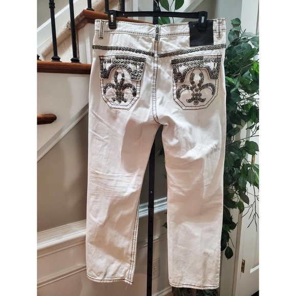 Lanzzino Men's White 100% Cotton Straight Leg Casual Distressed Pant Size 38 - Picture 6 of 12